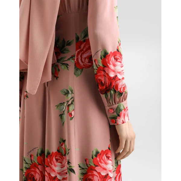 Dolce & Gabbana Rose bouquet-print charmeuse long dress, view 5