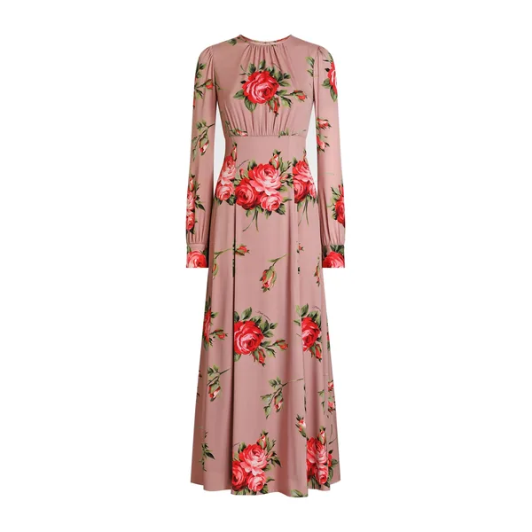Dolce & Gabbana Rose bouquet-print charmeuse long dress