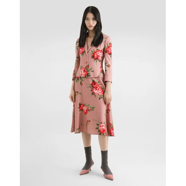 Dolce & Gabbana Rose bouquet-print charmeuse single-breasted jacket, view 2