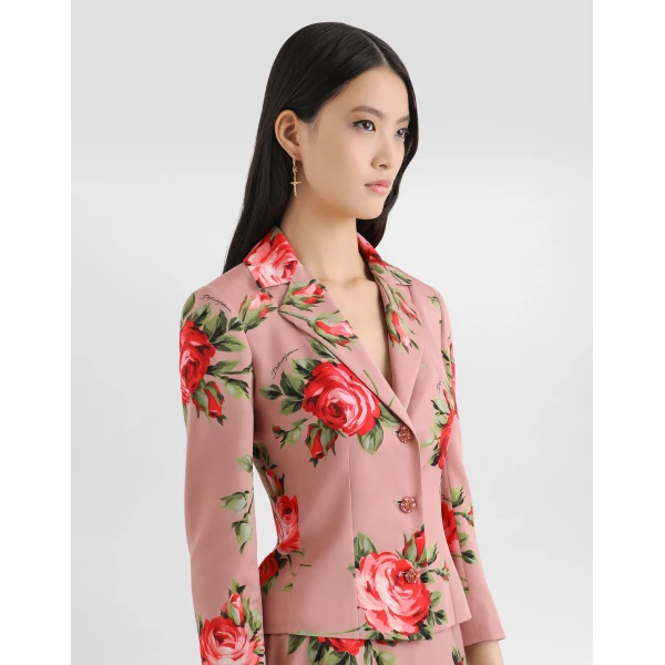 Dolce & Gabbana Rose bouquet-print charmeuse single-breasted jacket, view 4