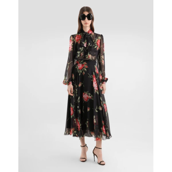 Dolce & Gabbana Rose bouquet-print chiffon circle skirt, view 2
