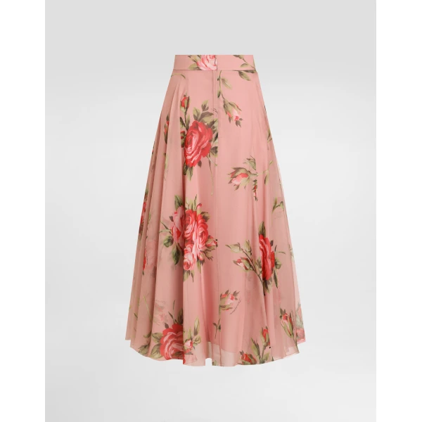 Dolce & Gabbana Rose bouquet-print chiffon circle skirt, view 2