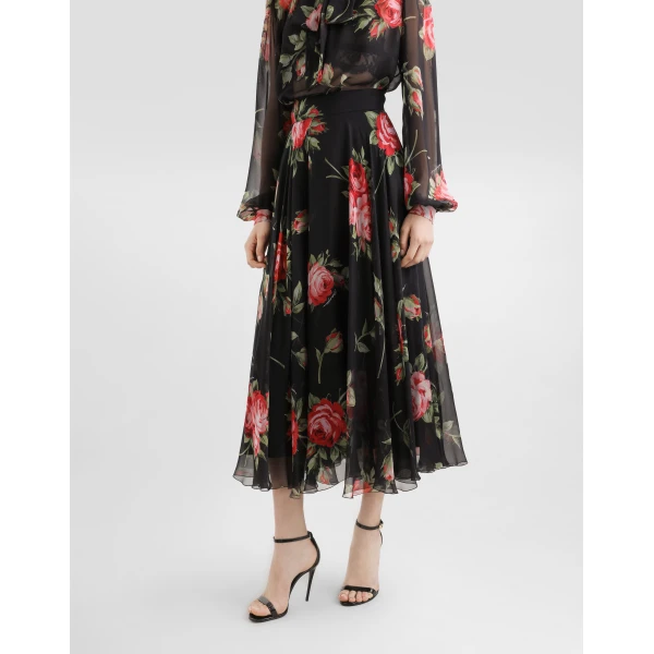 Dolce & Gabbana Rose bouquet-print chiffon circle skirt, view 4