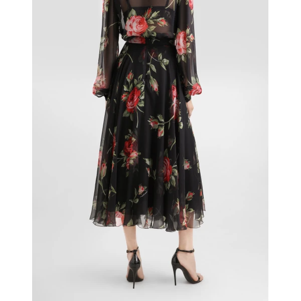 Dolce & Gabbana Rose bouquet-print chiffon circle skirt, view 5