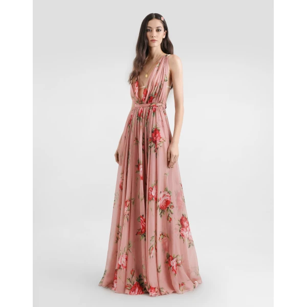 Dolce & Gabbana Rose bouquet-print chiffon dress, view 2