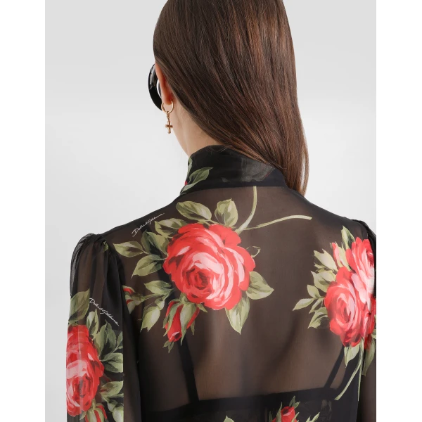 Dolce & Gabbana Rose bouquet-print chiffon top, view 5