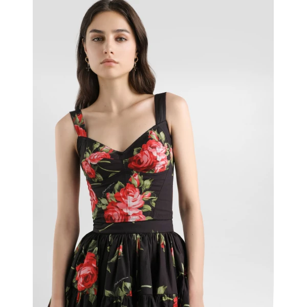 Dolce & Gabbana Rose bouquet-print cotton bustier top, view 4