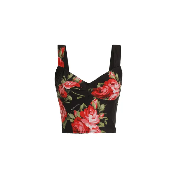 Dolce & Gabbana Rose bouquet-print cotton bustier top