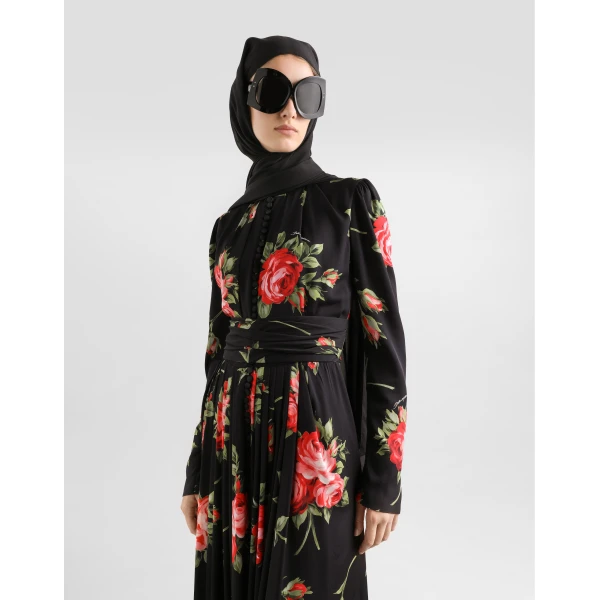 Dolce & Gabbana Rose bouquet-print crêpe dress, view 4