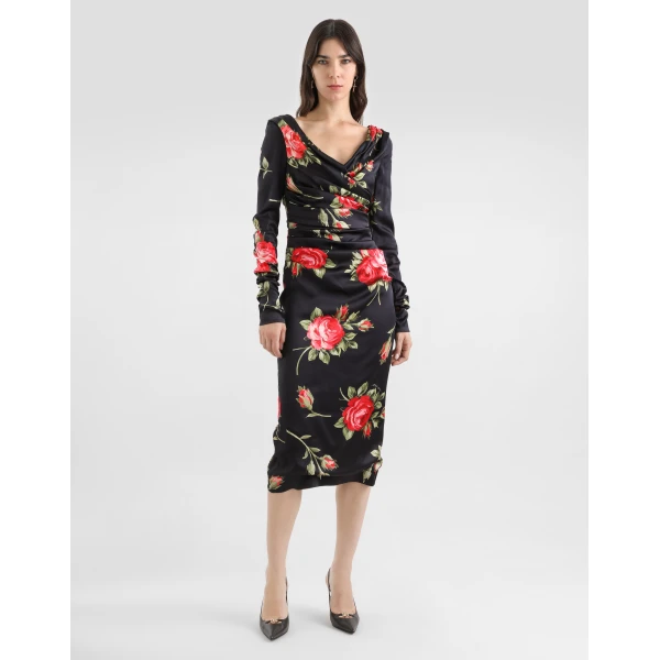 Dolce & Gabbana Rose bouquet-print draped satin dress, view 2
