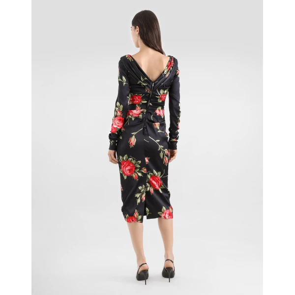 Dolce & Gabbana Rose bouquet-print draped satin dress, view 3