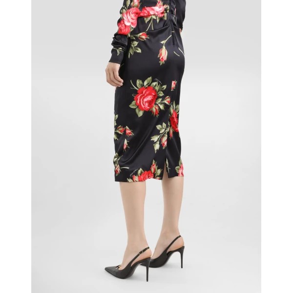 Dolce & Gabbana Rose bouquet-print draped satin dress, view 5