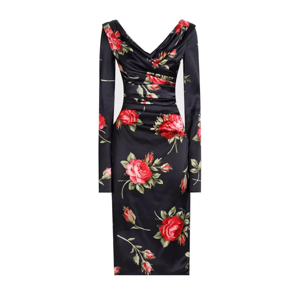 Dolce & Gabbana Rose bouquet-print draped satin dress