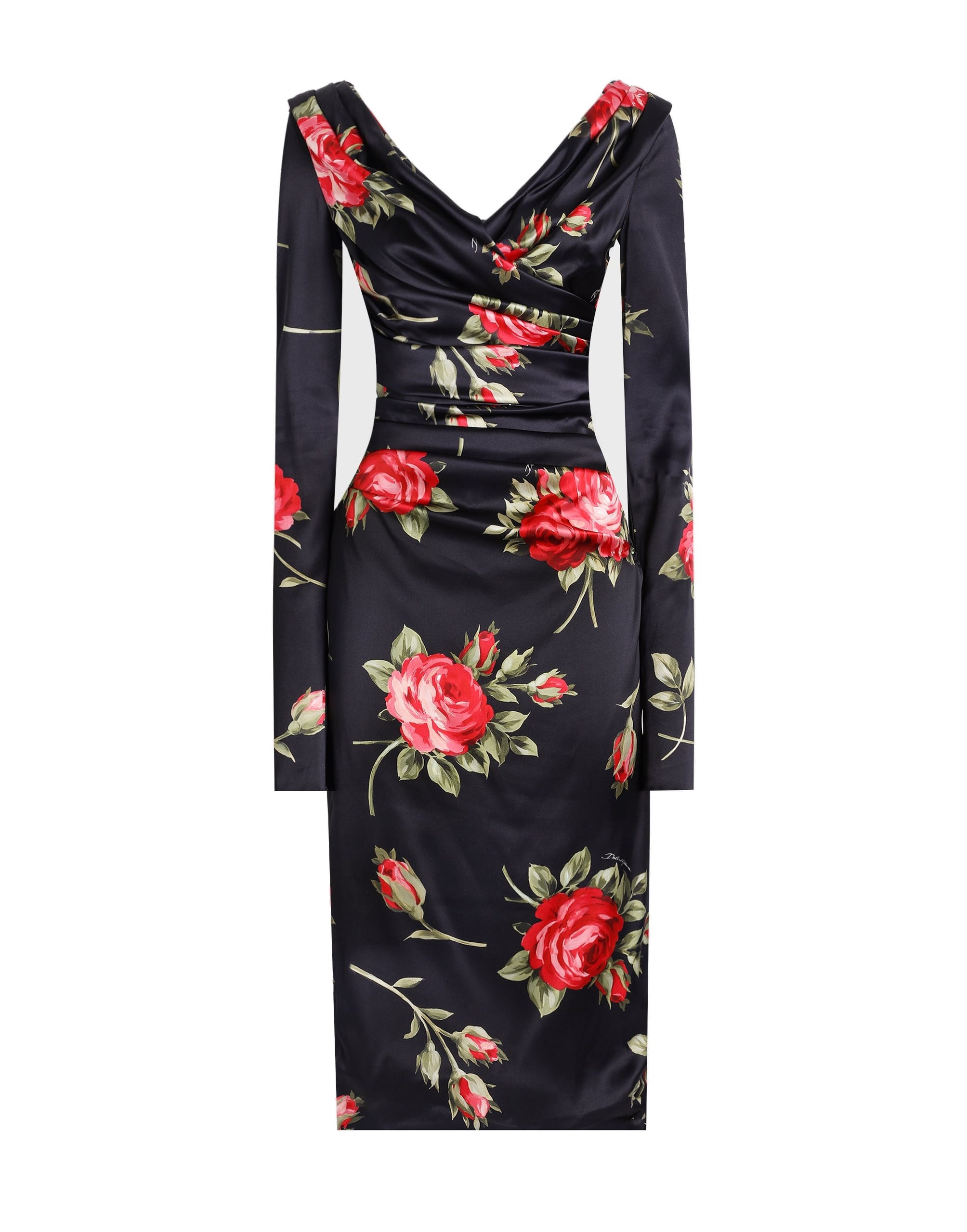 Dolce & Gabbana Rose bouquet-print draped satin dress