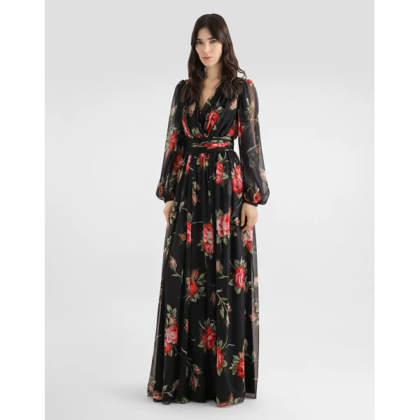 Dolce & Gabbana Rose bouquet-print long chiffon dress, view 2