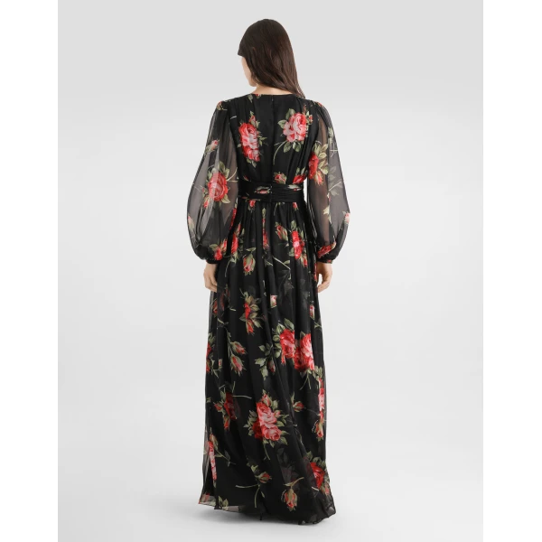 Dolce & Gabbana Rose bouquet-print long chiffon dress, view 3