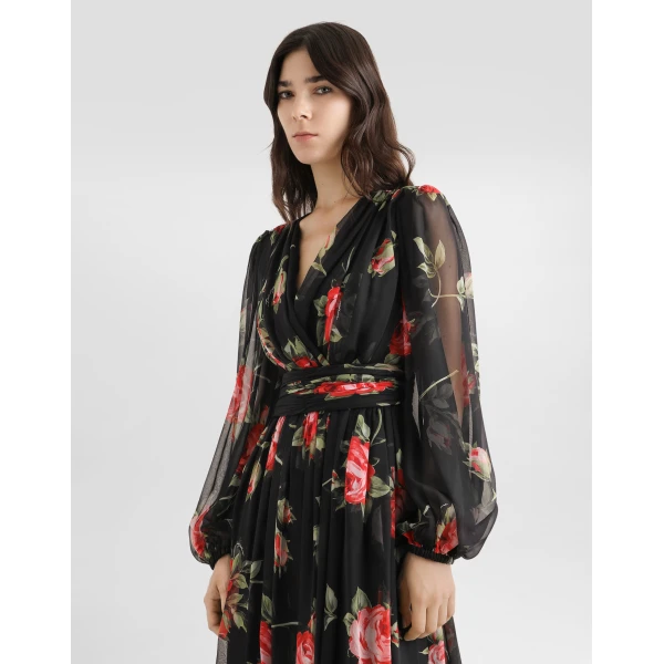 Dolce & Gabbana Rose bouquet-print long chiffon dress, view 4