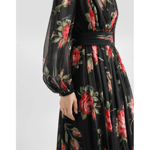 Dolce & Gabbana Rose bouquet-print long chiffon dress, view 5