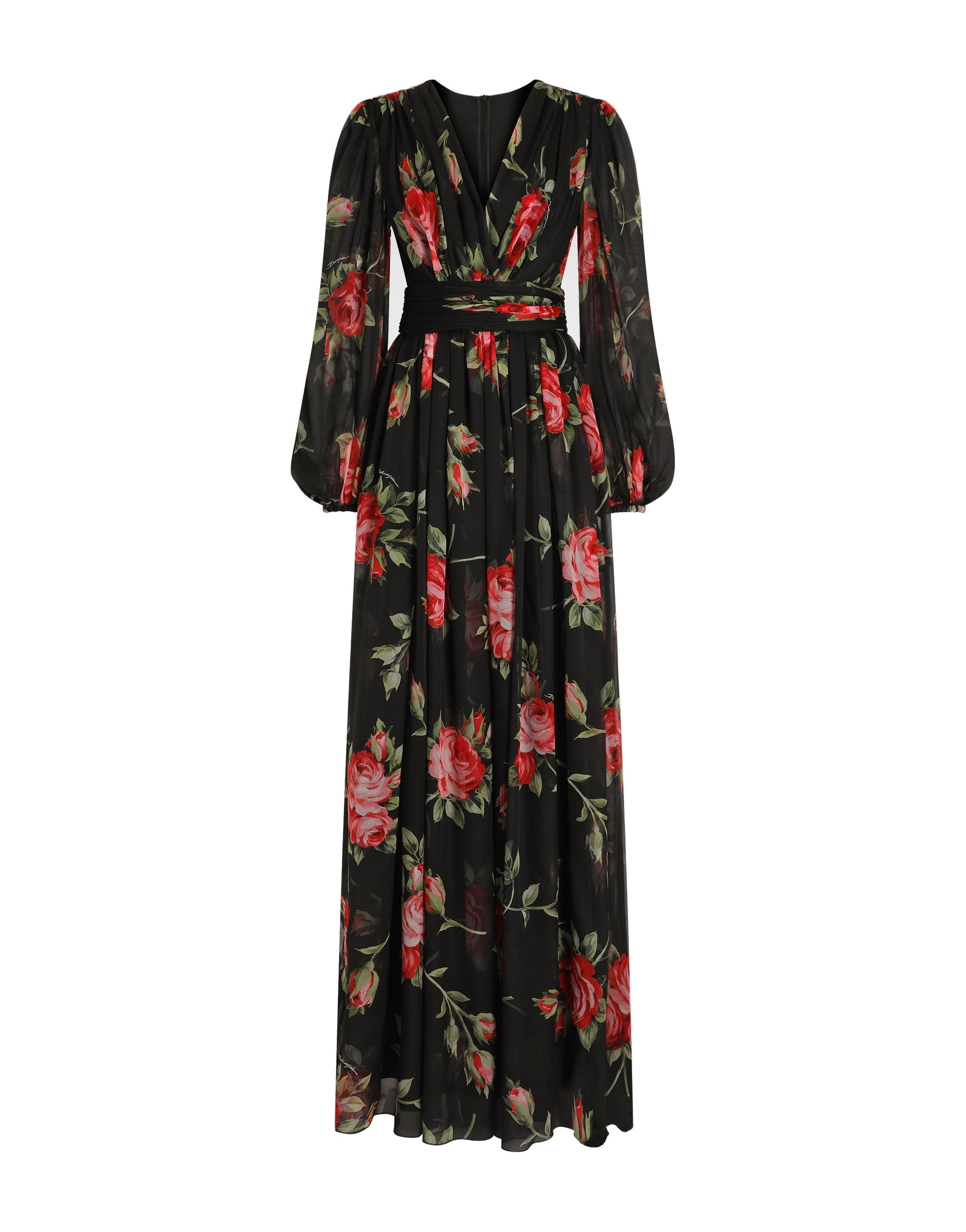 Dolce & Gabbana Rose bouquet-print long chiffon dress