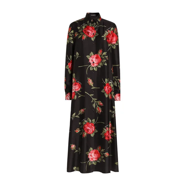 Dolce & Gabbana Rose bouquet-print long twill dress