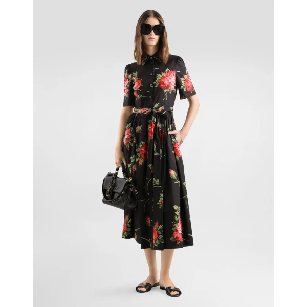 Dolce & Gabbana Rose bouquet-print poplin shirt dress, view 2