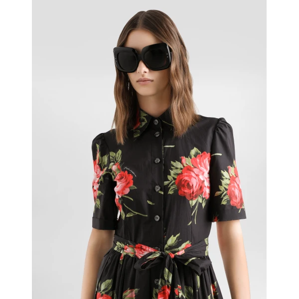 Dolce & Gabbana Rose bouquet-print poplin shirt dress, view 4