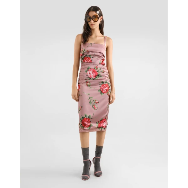 Dolce & Gabbana Rose bouquet-print satin dress, view 2