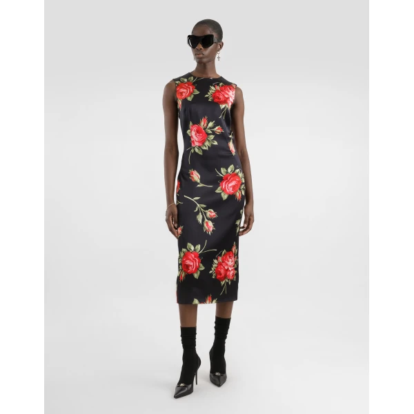 Dolce & Gabbana Rose bouquet-print satin dress, view 2