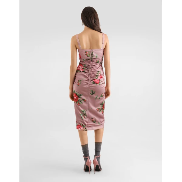 Dolce & Gabbana Rose bouquet-print satin dress, view 3