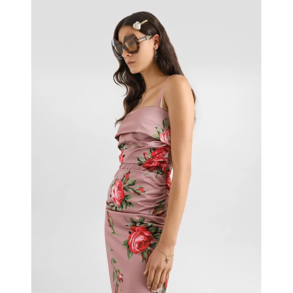 Dolce & Gabbana Rose bouquet-print satin dress, view 4