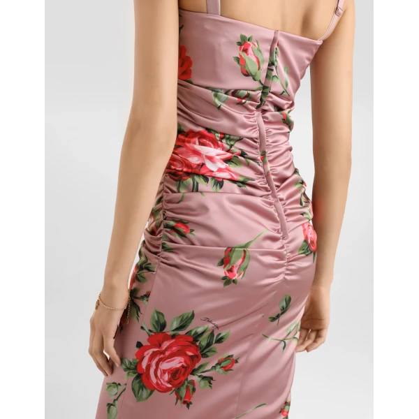 Dolce & Gabbana Rose bouquet-print satin dress, view 5