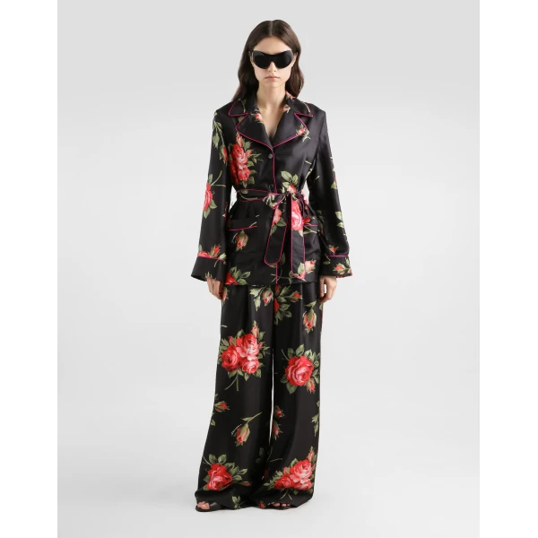 Dolce & Gabbana Rose bouquet-print wide twill trousers, view 2