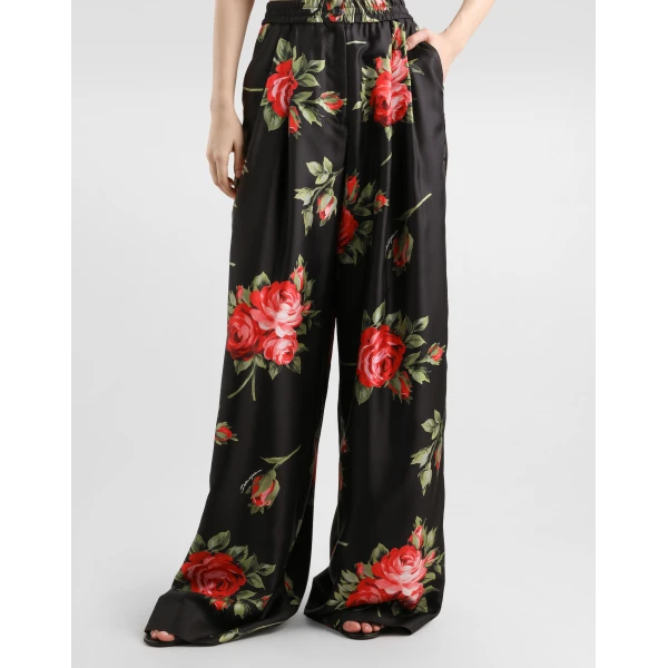 Dolce & Gabbana Rose bouquet-print wide twill trousers, view 4