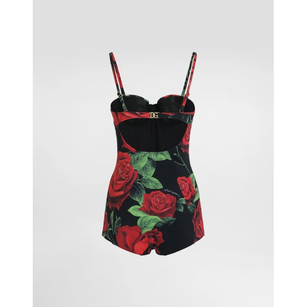 Dolce & Gabbana Rose-print balconette one-piece swimsuit, view 2