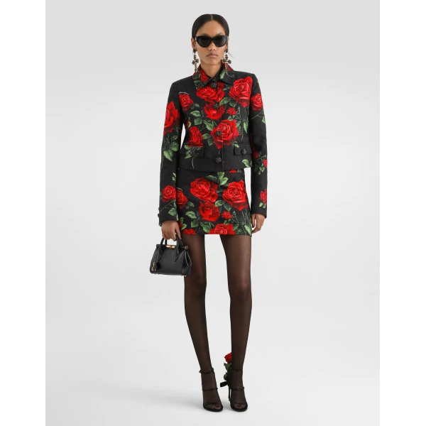 Dolce & Gabbana Rose-print brocade jacket with jewel buttons, view 2