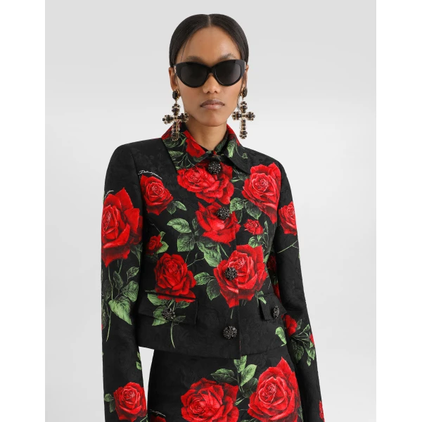 Dolce & Gabbana Rose-print brocade jacket with jewel buttons, view 4