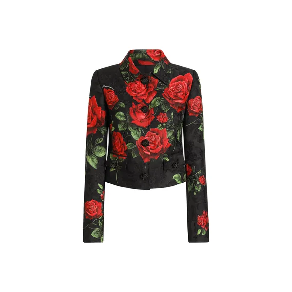 Dolce & Gabbana Rose-print brocade jacket with jewel buttons