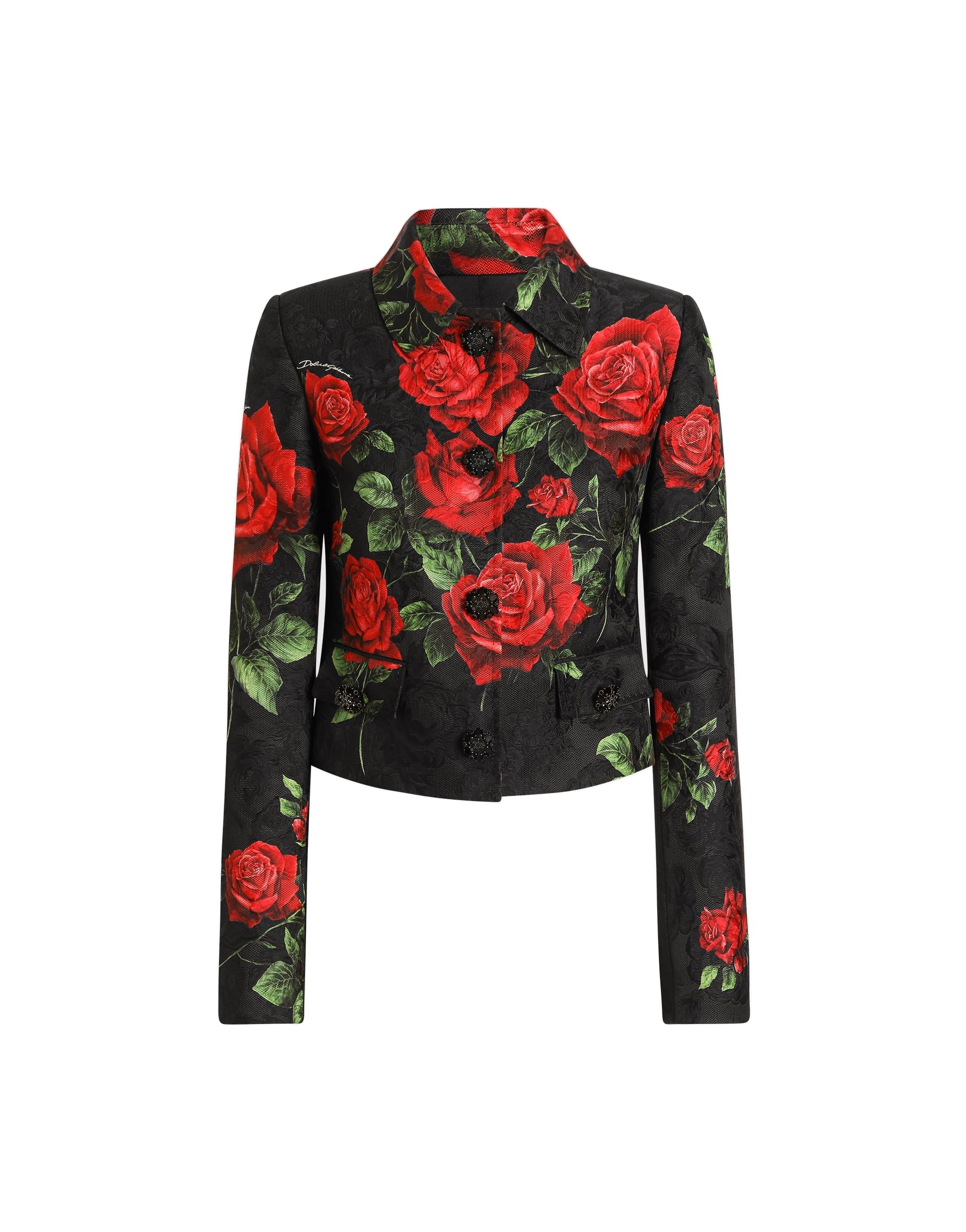 Dolce & Gabbana Rose-print brocade jacket with jewel buttons