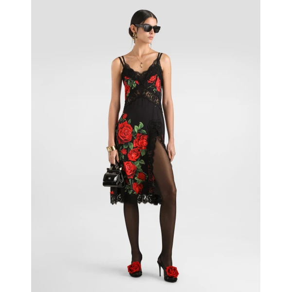 Dolce & Gabbana Rose-print charmeuse dress, view 2
