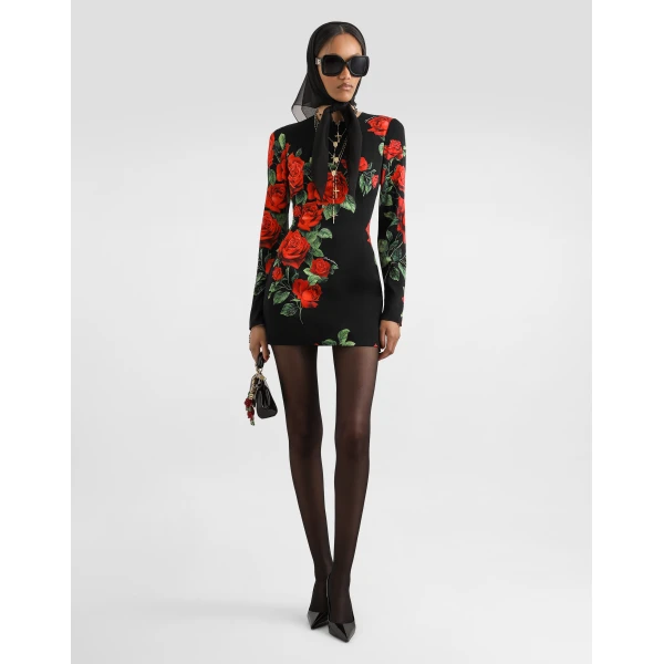 Dolce & Gabbana Rose-print charmeuse dress, view 2
