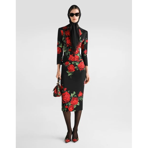 Dolce & Gabbana Rose-print charmeuse single-breasted jacket, view 2