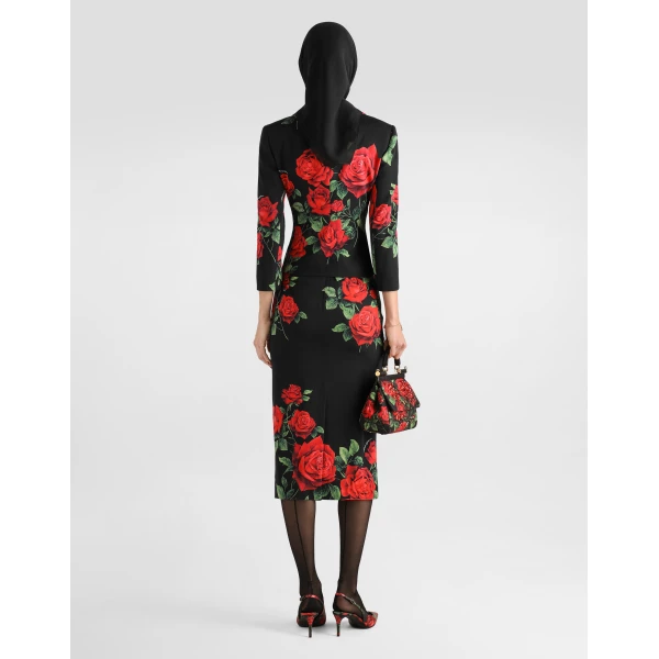 Dolce & Gabbana Rose-print charmeuse single-breasted jacket, view 3