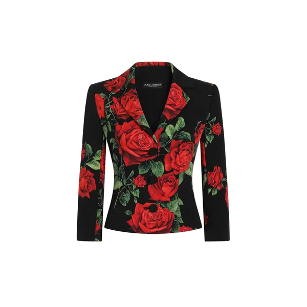 Dolce & Gabbana Rose-print charmeuse single-breasted jacket