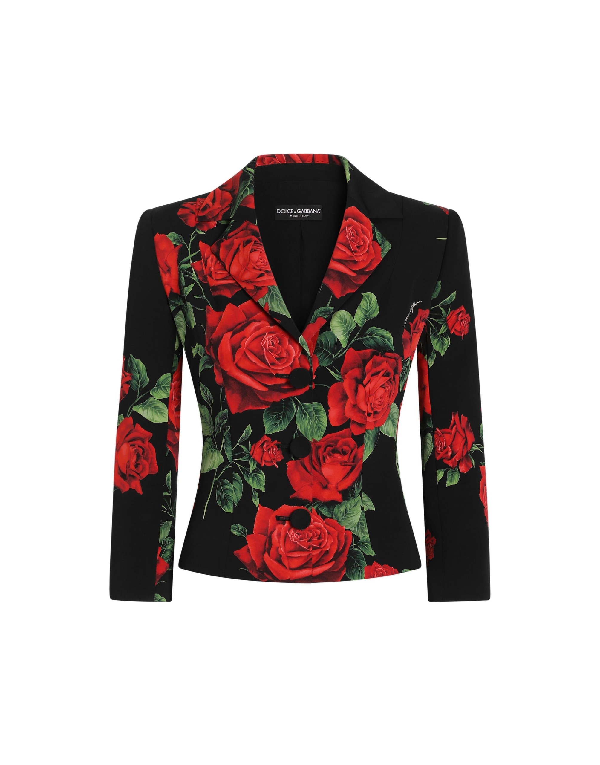 Dolce & Gabbana Rose-print charmeuse single-breasted jacket