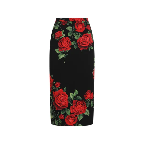 Dolce & Gabbana Rose-print charmeuse skirt