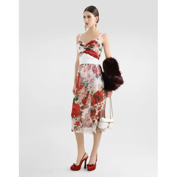 Dolce & Gabbana Rose-print chiffon calf-length skirt, view 2