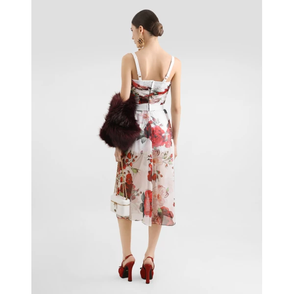 Dolce & Gabbana Rose-print chiffon calf-length skirt, view 3