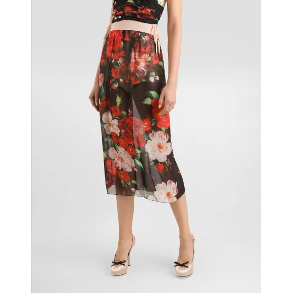 Dolce & Gabbana Rose-print chiffon calf-length skirt, view 4