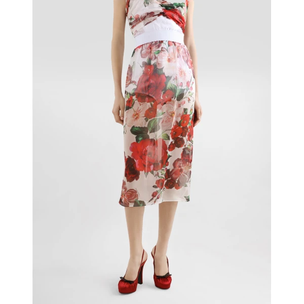 Dolce & Gabbana Rose-print chiffon calf-length skirt, view 4