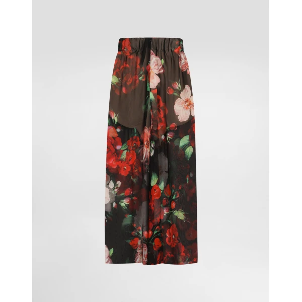 Dolce & Gabbana Rose-print chiffon calf-length skirt, view 5